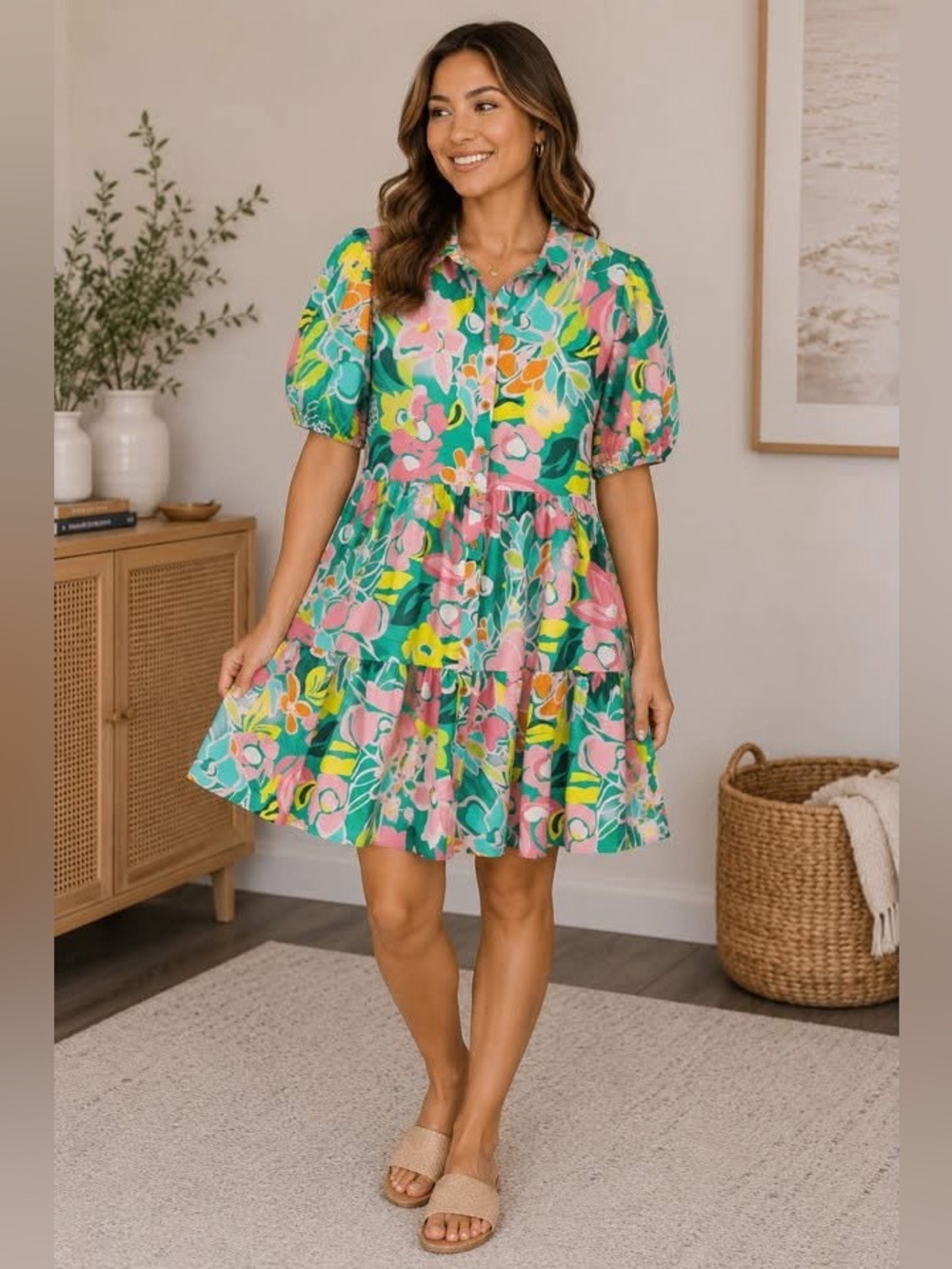 #38: NWT Button-Down Tiered Dress – Puff Sleeve
